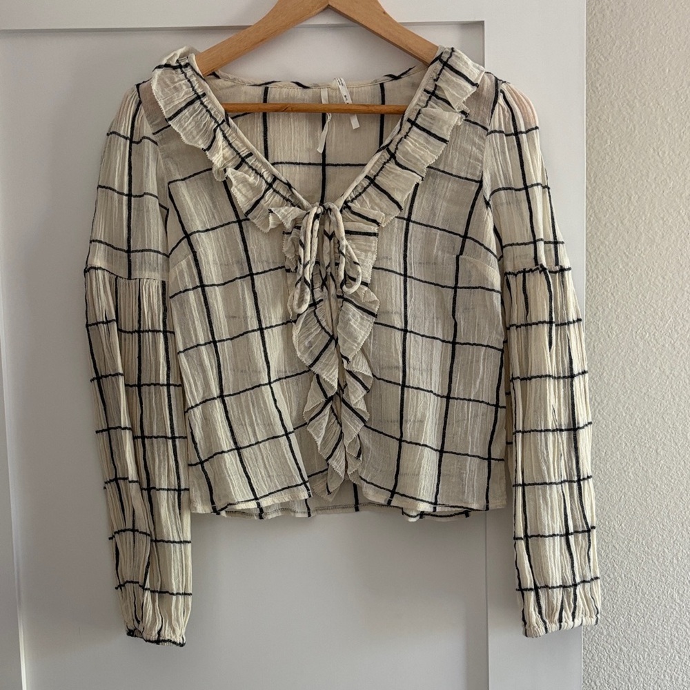 Anthropologie Gauze Grid Print Blouse
